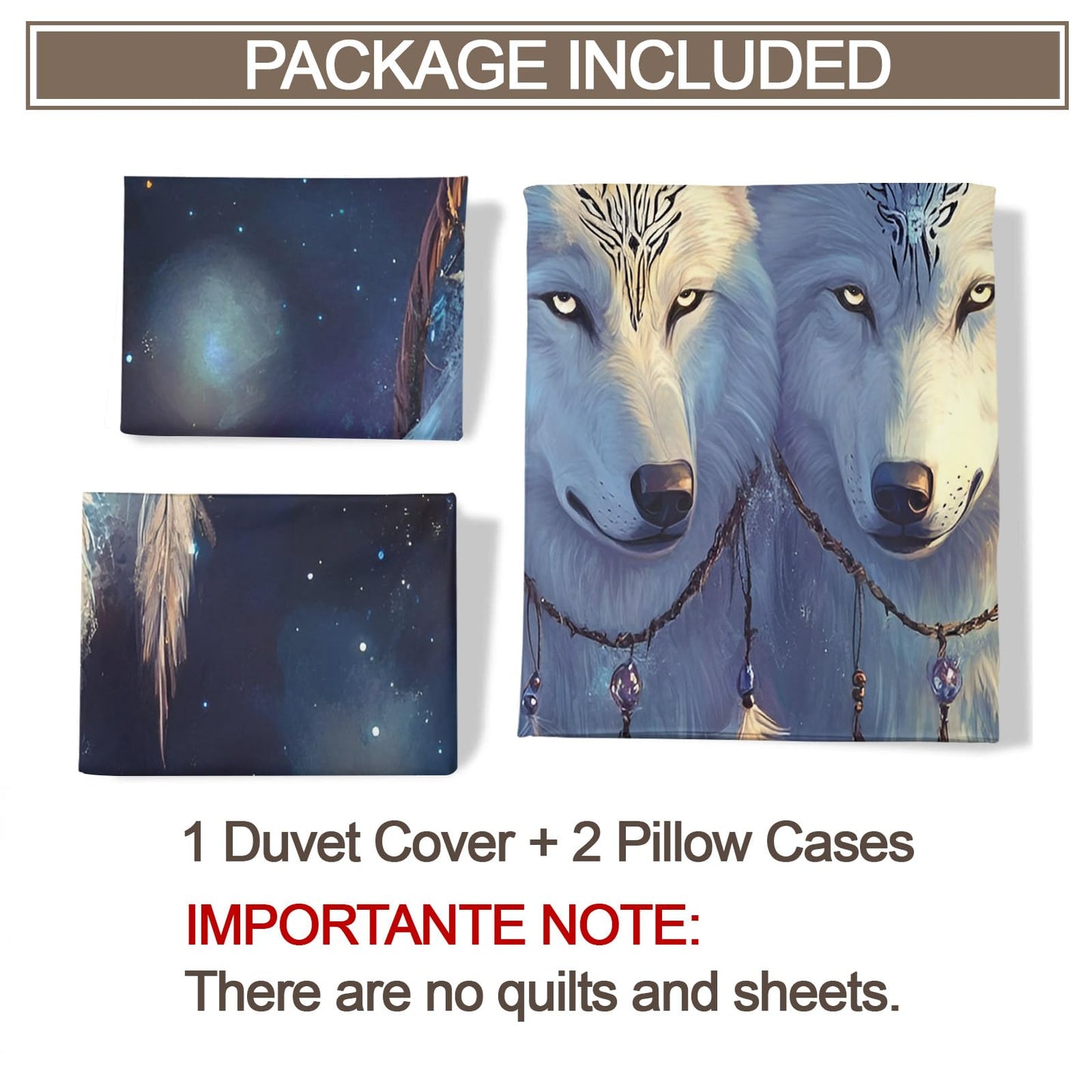 PAISUOQ Wolf Print Duvet Cover Queen Size, Galaxy Wolf Bedding Sets, 3 Piece, Soft Microfiber Patterned Comforter Cover with Zipper Ties & 2 Pillowcase, White Animals Bedroom Decor & Gifts