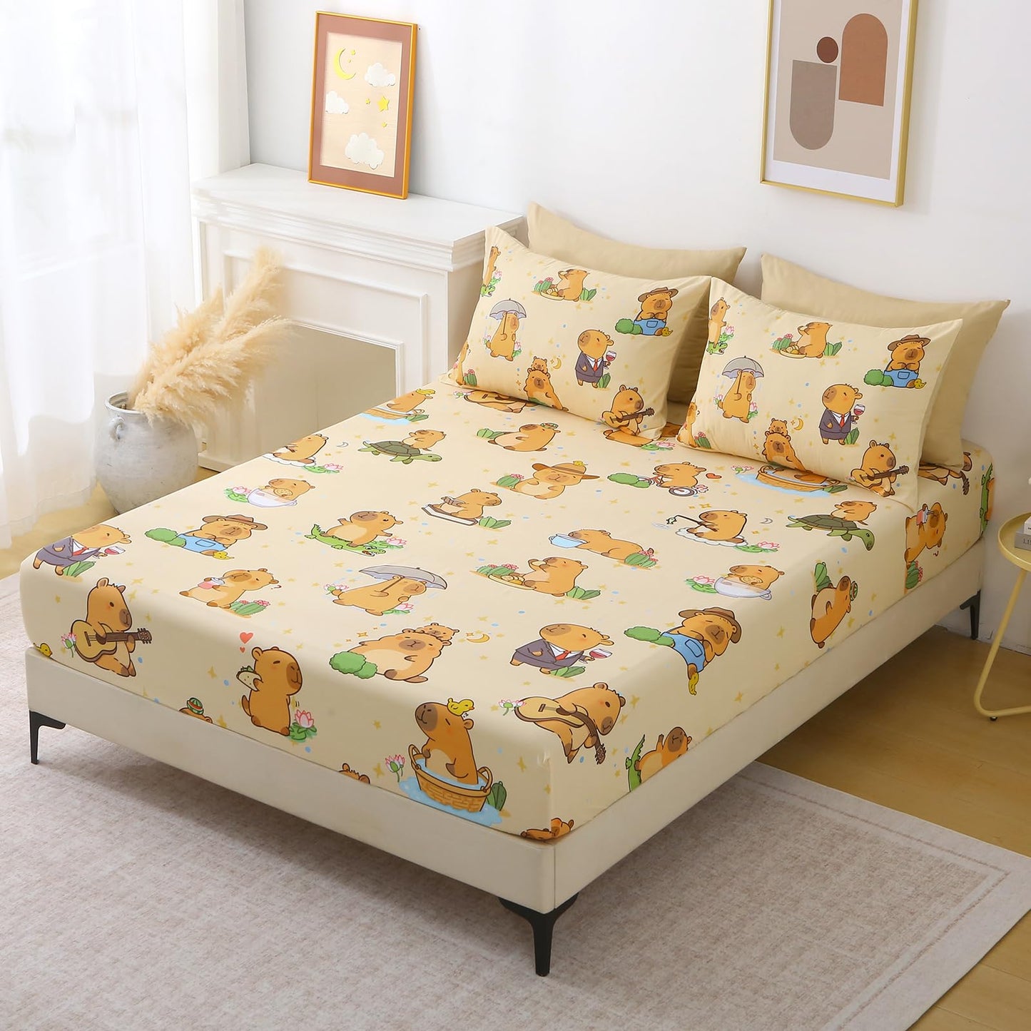 Jameswish 7 Piece Capybara Comforter Set Full Size Cute Cartoon Capybara Bedding Set Super Soft All Season Bedroom Decor for Kids Girls Boys Teens Birthday Choice