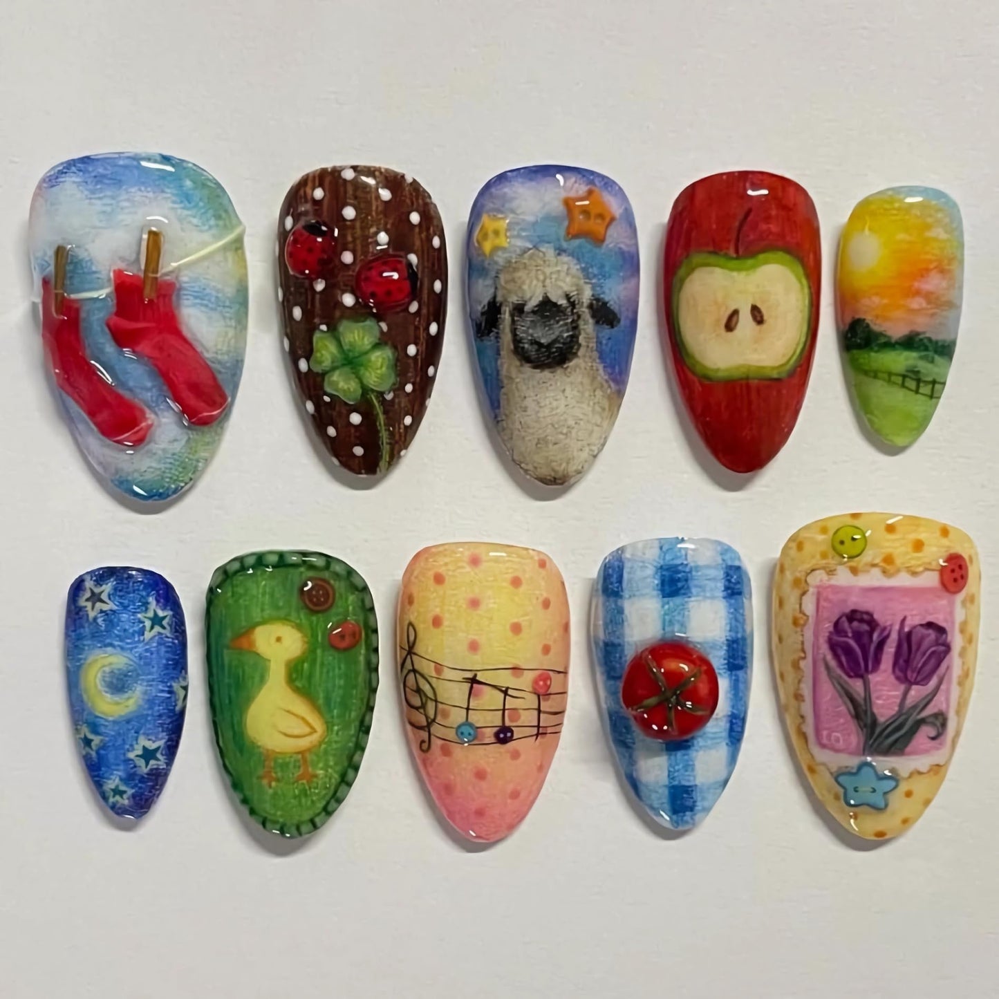BABALAL Press on Nails Medium Almond Fake Nails Glue on Nails Colorful Acrylic False Nails Anime Print Cute 24Pcs Custom Stiletto Full Cover Artificial for Women Girls