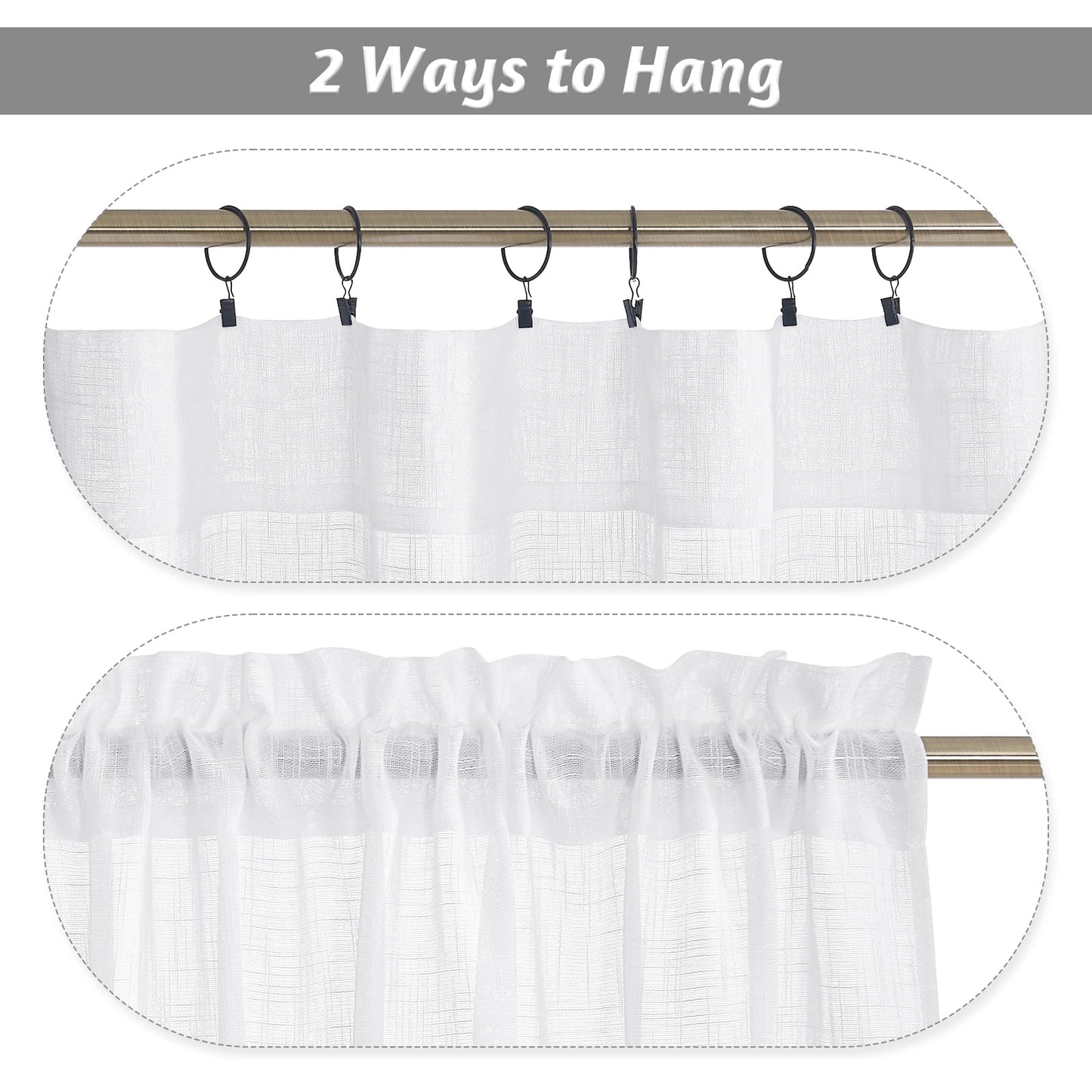 RYB HOME White Semi Sheer Curtains 84 inches Long - Living Room Curtains for Half Privacy, Linen Textured Sheer Light Filtering Vertical Window Drapes for Bedroom Dining, Width 52 inch, 2 Panels
