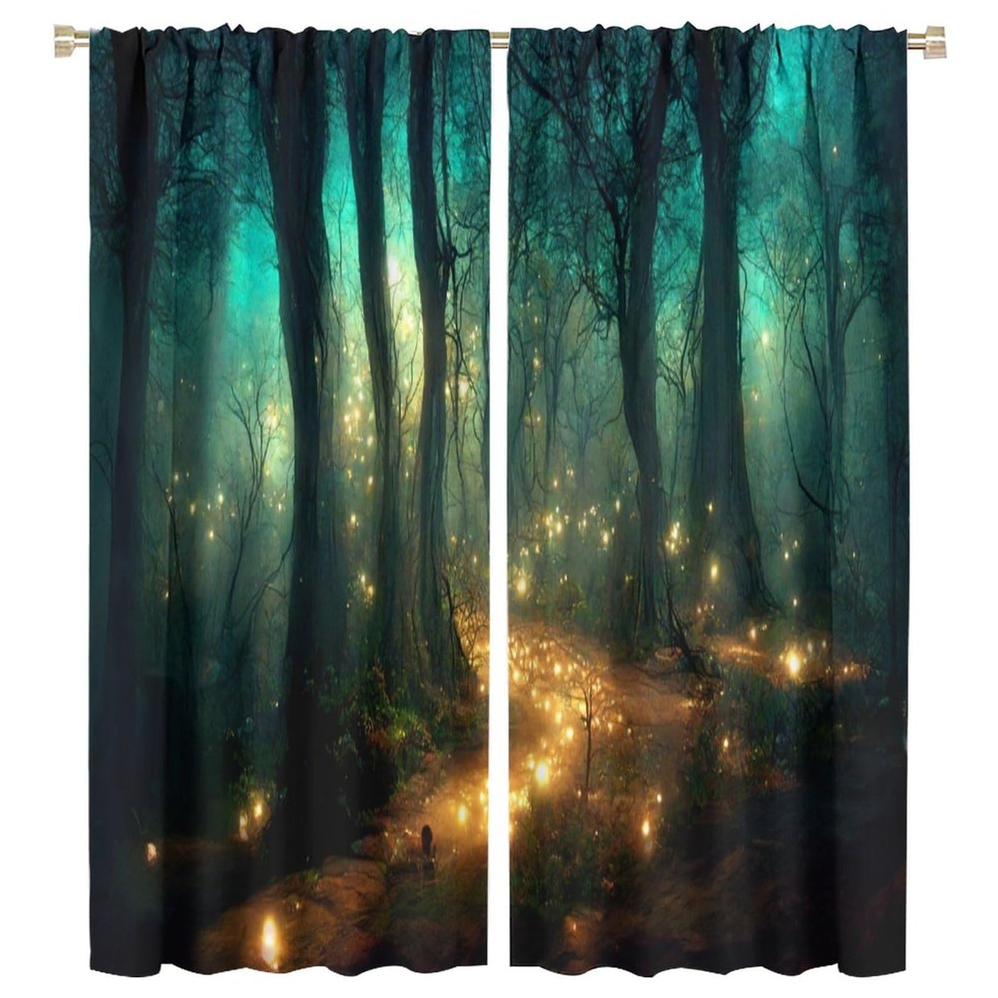 Fantasy Forest Curtains, Enchanted Trees Dreamy Mist Forest Glowing Lights Landscape Window Treatments Drapes for Bedroom Living Room 42x45in