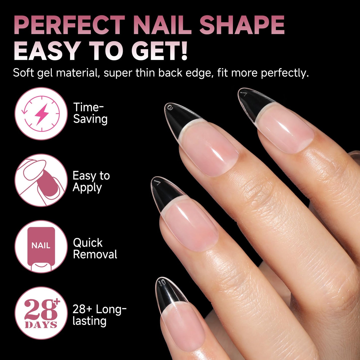 UNA GELLA Medium Almond Gel Nail Tips Half Matte 312pcs Almond Gel Nails No C Curve Clear False Fake Nails Effective Nail Extensions for DIY Art Salon-Level Press On Nails, 12 Sizes