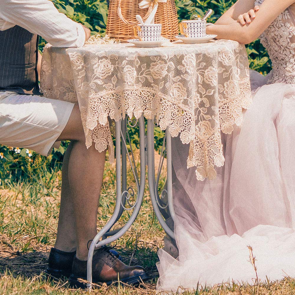 ARTABLE Rectangle Small Table Cloth Lace Macrame Vintage Tablecloth Shabby Chic Embroidered Oblong Table Cover for Wedding Banquet Holiday Long Dinner Tables (Golden, 43"x43")