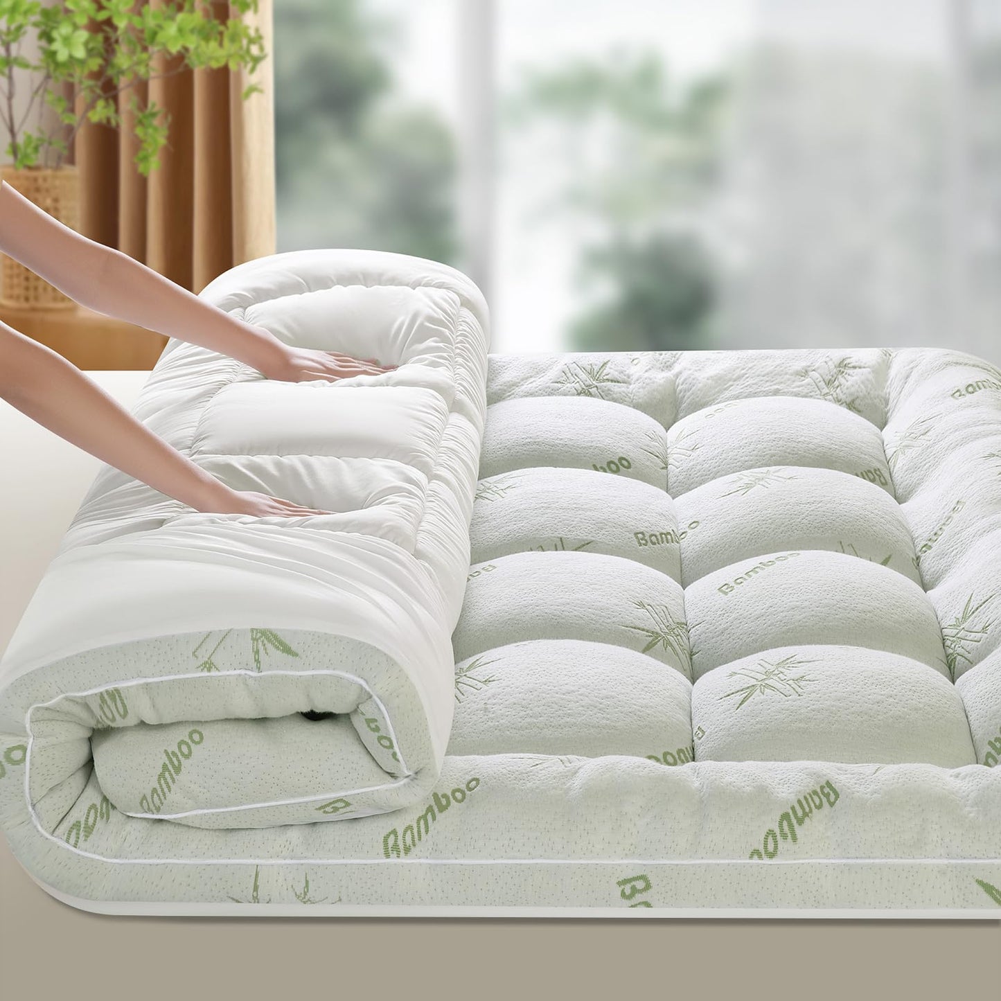 LIANLAM Mattress Topper King Size - 1500GSM 3D+7D Down Alternative Fill 3 in Pillow Top Mattress Pad, Viscose Made from Bamboo Cover, Extra Firm for Back Pain, 6"-18" Deep Pocket (78"x80")