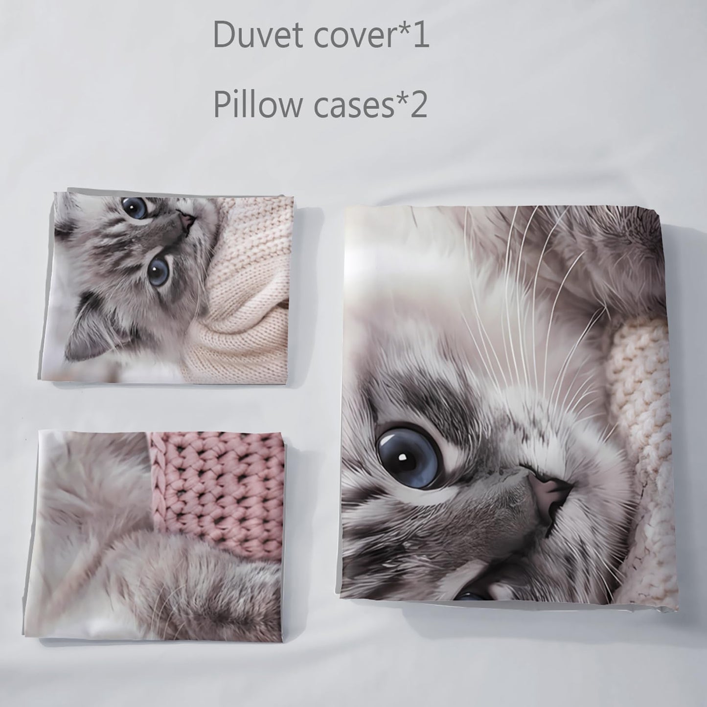 AILONEN Cat Duvet Cover Set, Full Size, Kawaii Pet Animal Cat Lover Comforter Cover Set, 3 Pieces, 1 Quilt Cover and 2 Pillowcases