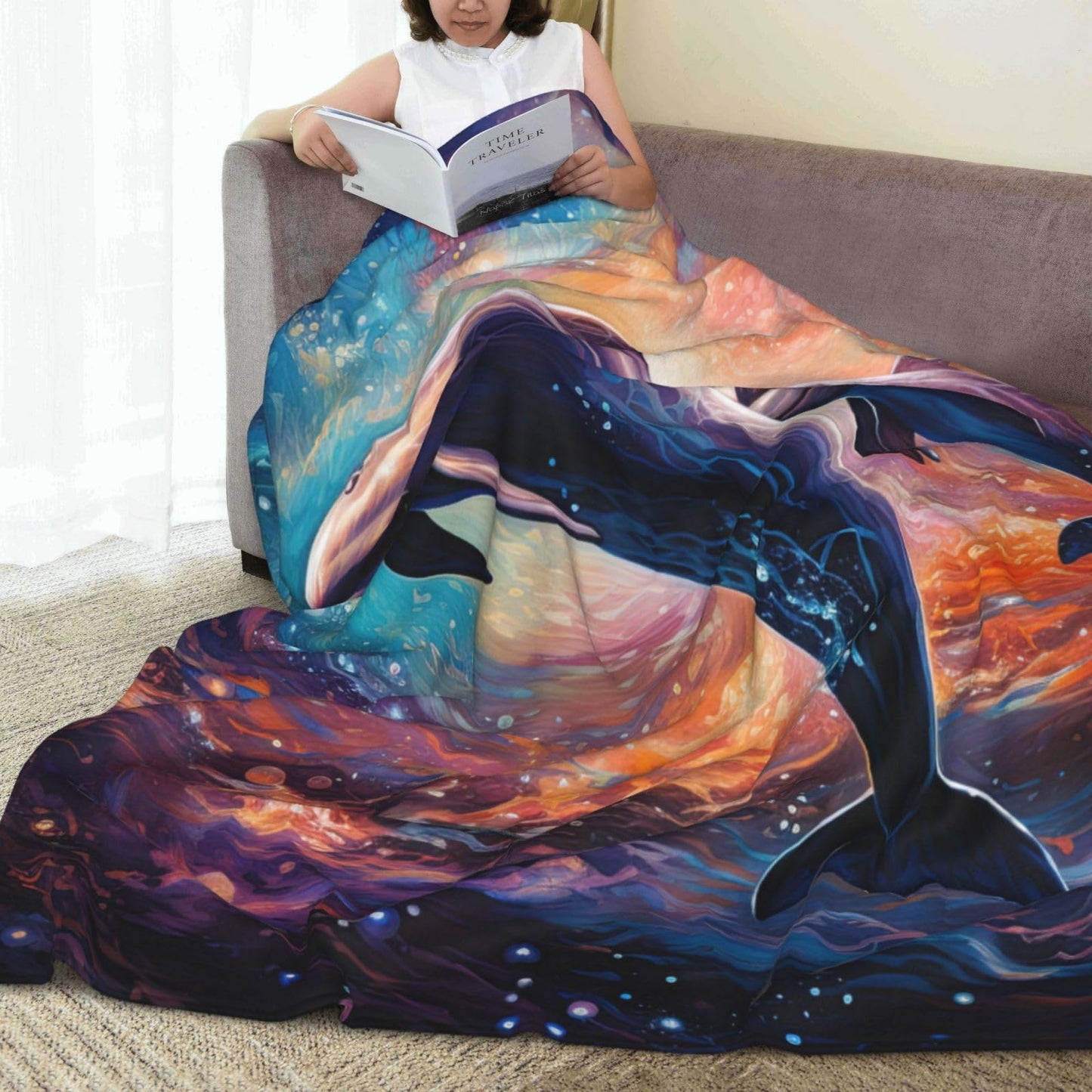 Zeleda Dolphin Throw Blanket Cute Dolphin Blue Ocean Animal Themed Blanket for Kids Boys Girls Adult Room Decor Flannel Plush Ocean Dolphin Blankets Sofa Couch Living Room Bed Camping Travel 60"x50"
