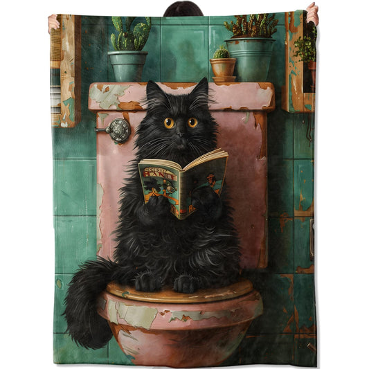 amepay Funny Cat Blanket,Humorous Kitten Reading Book Throw Blankets Cozy Lightweight Flannel Throws 50×60 for Sofa Bed,All Season Home Decor for Living Room Bedroom, Gifts for Kitty Lovers Teens