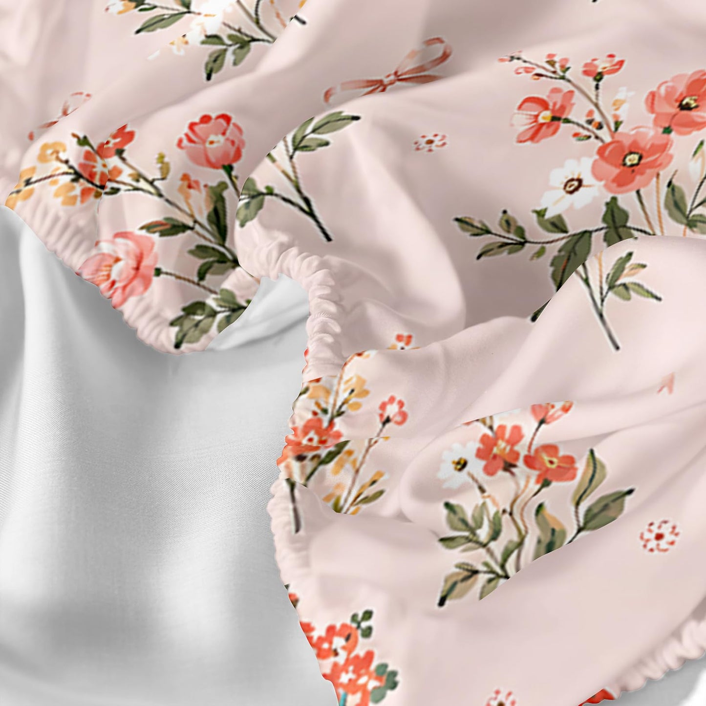 QOOMO Floral Sheet Set,Pink Floral Kids Bed Sheets,Pink Flower Printed 16" Deep Pocket Bed Sheet Set for Girls/Kids/Teens，4 Piece Sheet Set, 1 Fitted Sheet,1 Flat Sheet and 2 Pillowcases，Twin Size