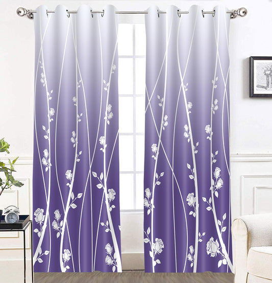 Gradient Flower Curtain Modern Simple Stripe Pattern Printed Curtains for Living Room Bedroom 2 Panel Set 52x84 Inches（Purple） CLLSMN318
