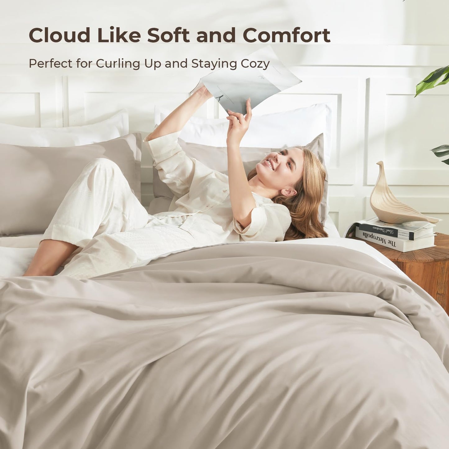 Litanika Oatmeal Comforter King Size, 3 Pieces Lightweight Solid Bedding Comforter Set, All Season Fluffy Bed Set