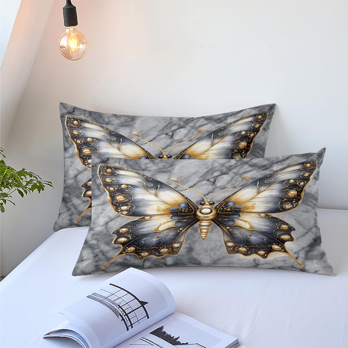 CCoutueChen Kids Butterfly Comforter Twin Size, Grey Marble Bedding Set, 2 Pcs Marble Texture Artistic Warm Microfiber Bed Set with 1 Pillowcase, 68"x86"