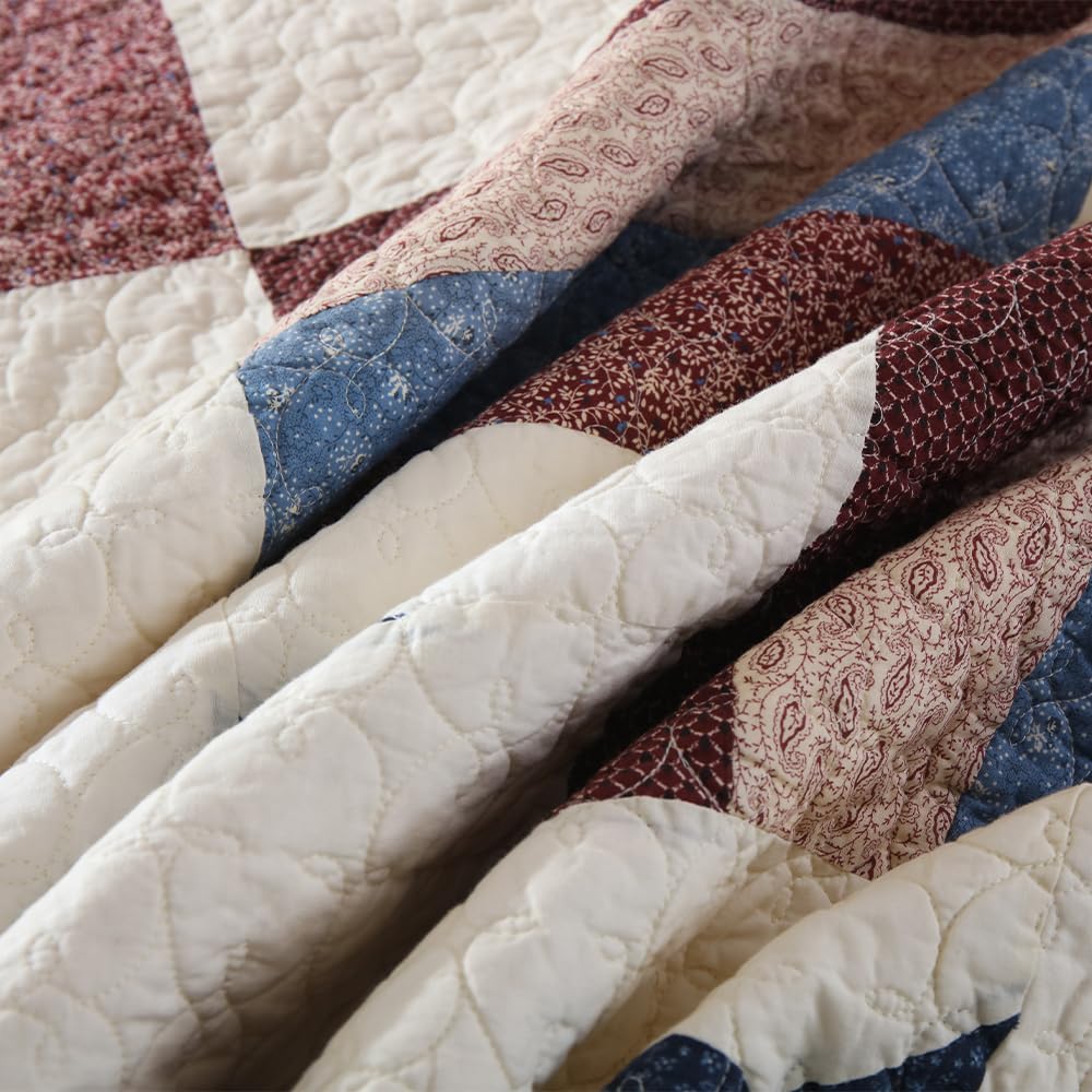 VISIMISI Cotton Bedding Quilt Sets 3 Pieces Reversible Coverlet Sets All Season Boys Real Patchwork Bedspread, MediterraneanStar Pattern,King Size