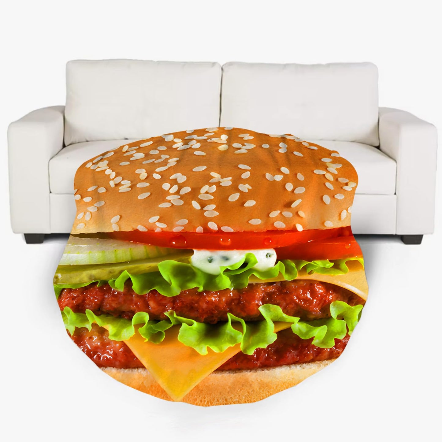 Hamburger Blanket for Kids Adults Round Cozy Flannel Funny Gifts Realistic Food Throw Blankets Novelty Soft for Men Women for Bed Couch 48 Inches
