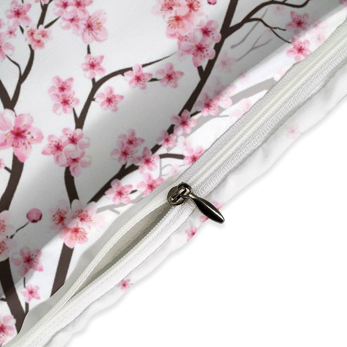 Lnepty Pink Cherry Blossom Bedding Set,Retro Japanese Flower Tree Branches Blooming Spring Floral Traditional Asian Ink Painting Theme Comforter Set with Pillowcase for Bedroom Bed Decor,Twin 86"x70"