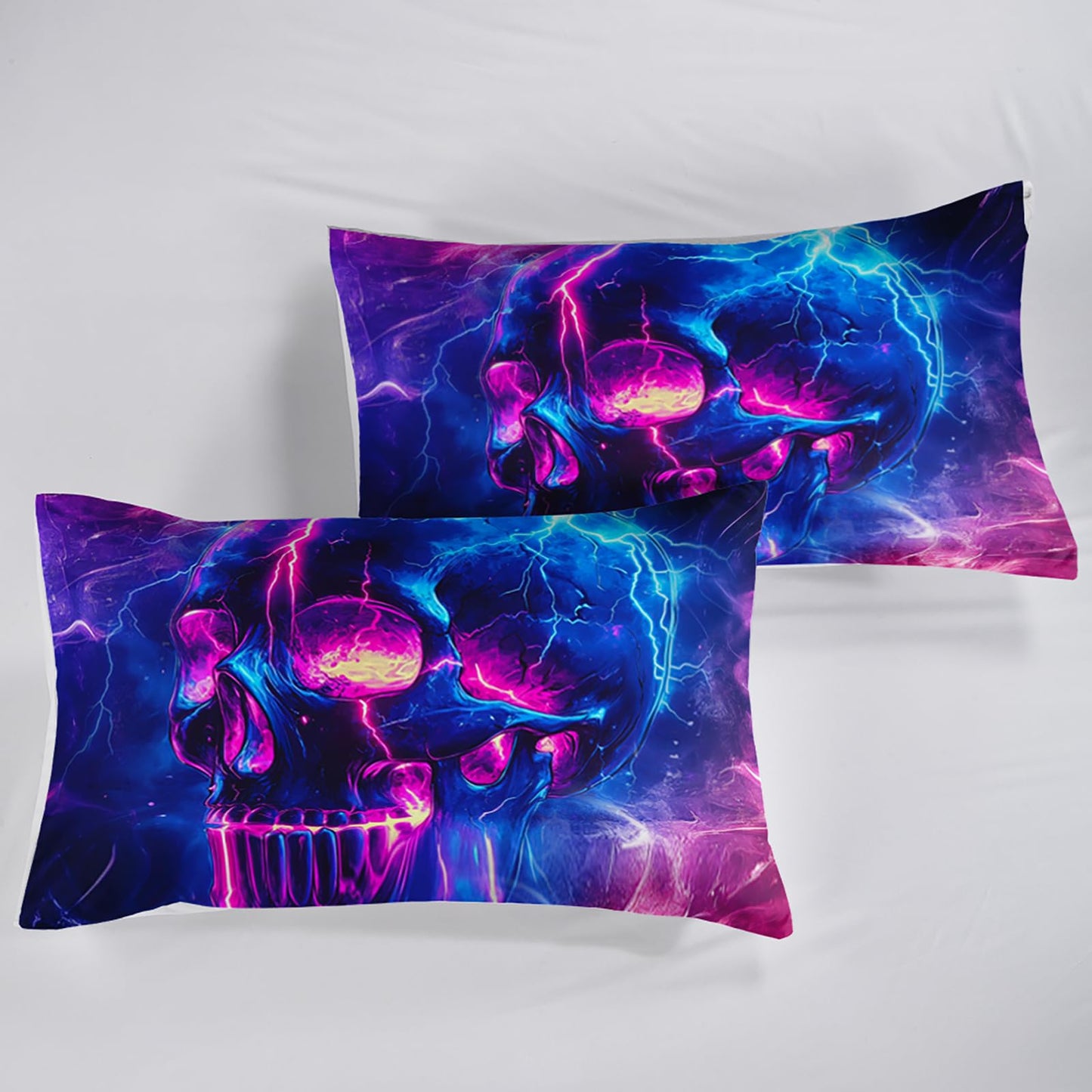 QOOMO 3Pcs Gothic Skull Comforter Set Twin,Skeleton Bedding Set for Teens Boys Girls,Purple Galaxy Printed Comforter with 2 Pillowcases,Down Alternative,Soft and Lightweight