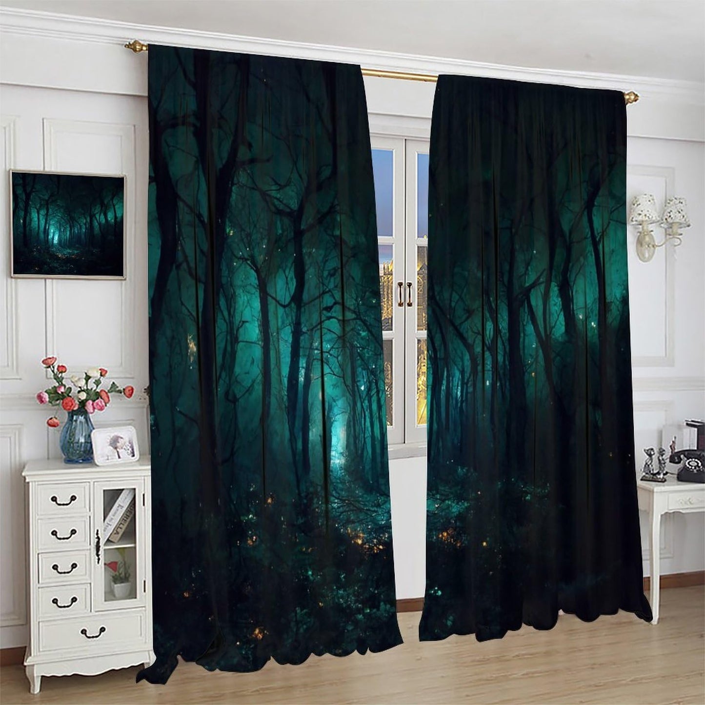 DDCBNS Dark Forest Window Curtains,Abstract Gothic Nature Woodland Nightscape Window Treatments for Bedroom Living Room Polyester Drapes 2 Panels Set,Total Size 42 x 45 Inch