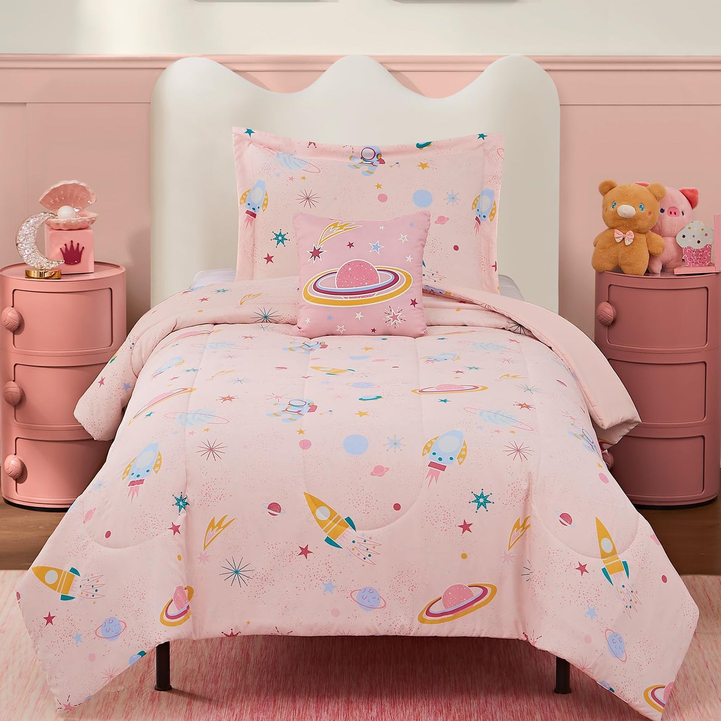 Wink Deer Twin Comforter Set for Girls-3 Pieces Space Glow in the Dark Twin Bedding Sets for Kids,1 Comforter,1 Sham and 1 Decor Pillow