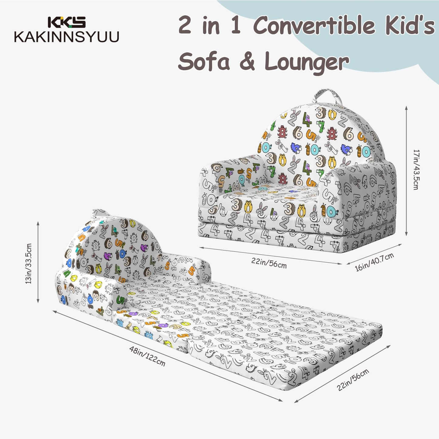 KKS KAKINNSYUU Toddler Chair & Couch, Kids Sofa 2-in-1 with Draw-On Fabric, Fold Out Convertible Foam Lounge for Playroom, Gift for Toddlers & Birthday