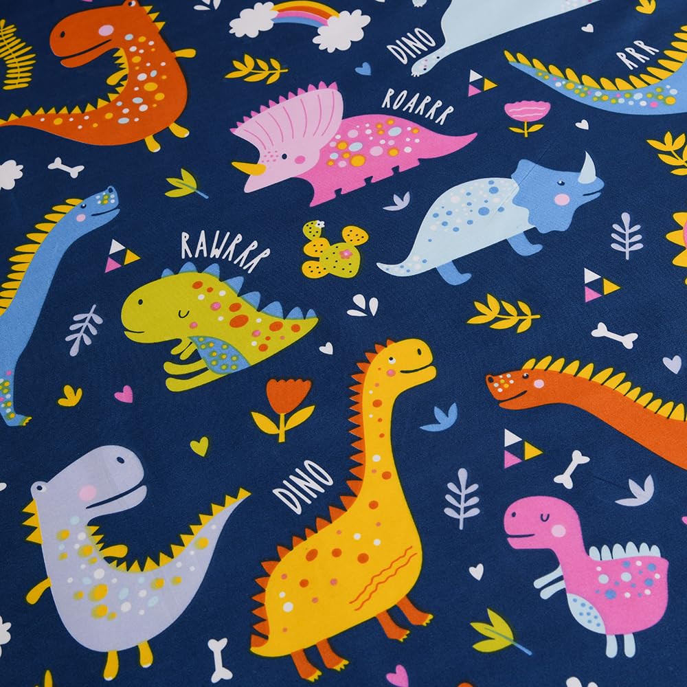 KWLOVER Soft Bed Fitted Sheet and Pillowcases Set,2PC Dinosaur Printed Bed Sheets for Kids Boys Twin Size Bed (Navy Blue Dino, Twin)
