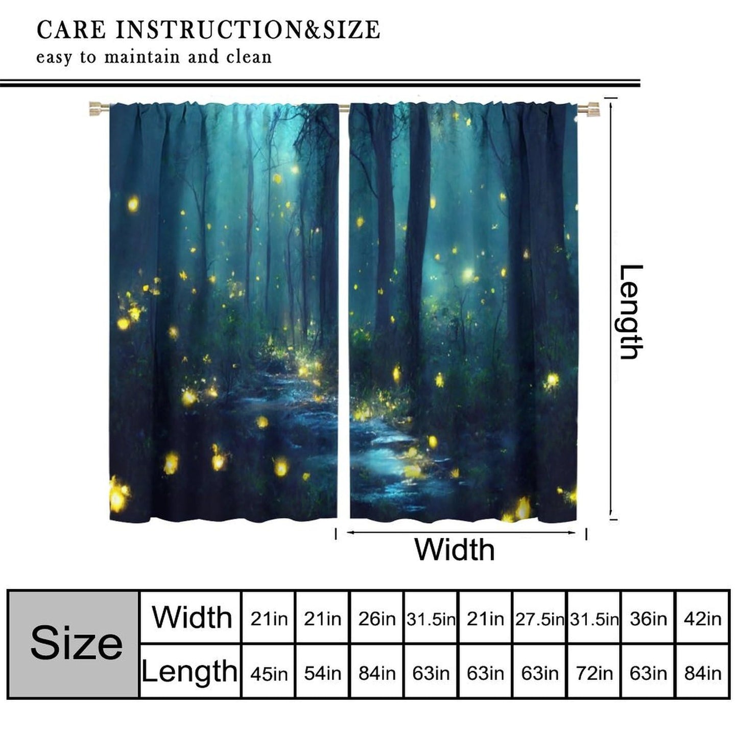 SHElifestyle Fantasy Forest Curtains, Enchanted Trees Dreamy Mist Forest Glowing Lights Landscape Window Treatments Drapes for Bedroom Living Room W42 X L45