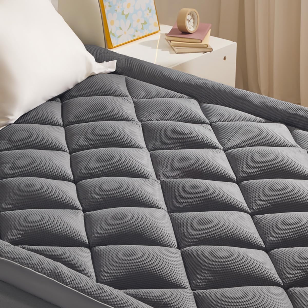 SLEEP ZONE Extra Thick Queen Mattress Topper for Back Pain, Plush Breathable Thick Mattress Pad Cover, Down Alternative Soft Bed Topper with Elastic Fitted Deep Pocket