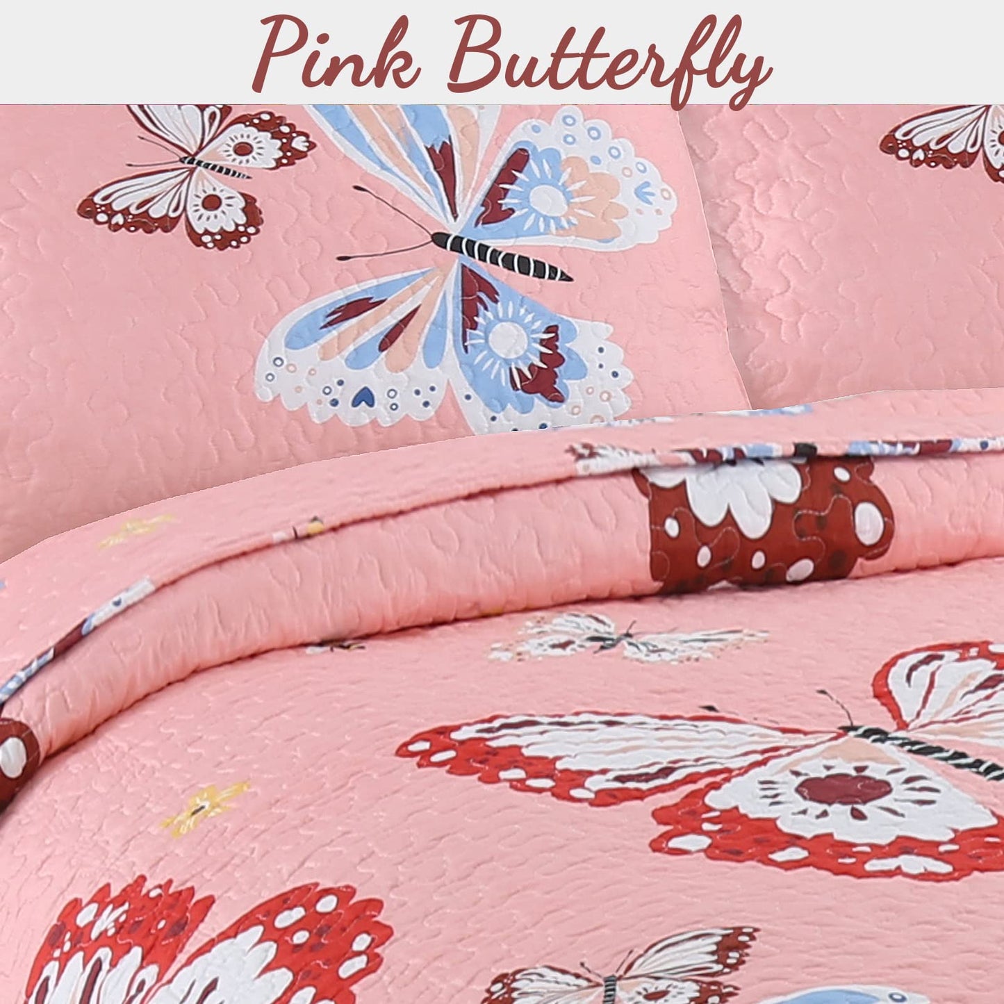 Cozy Line Home Fashions Pink Microfiber Reversible Girls Coverlet Bedspread Quilt Set, Bedspread, Coverlet (Butterflies, Twin - 2 Pieces)