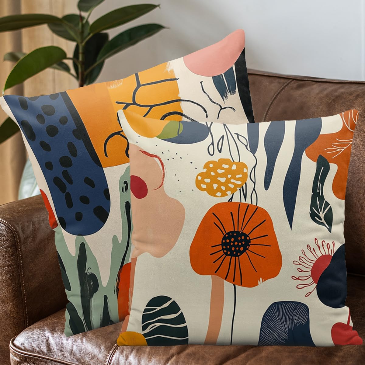 YXDBLP Abstract Art Pillow Covers 18x18 Inch Set of 4 Modern Colorful Geometric Botanical Decorative Throw Pillow Covers Seasonal Holiday Farmhouse Home Sofa Living Room