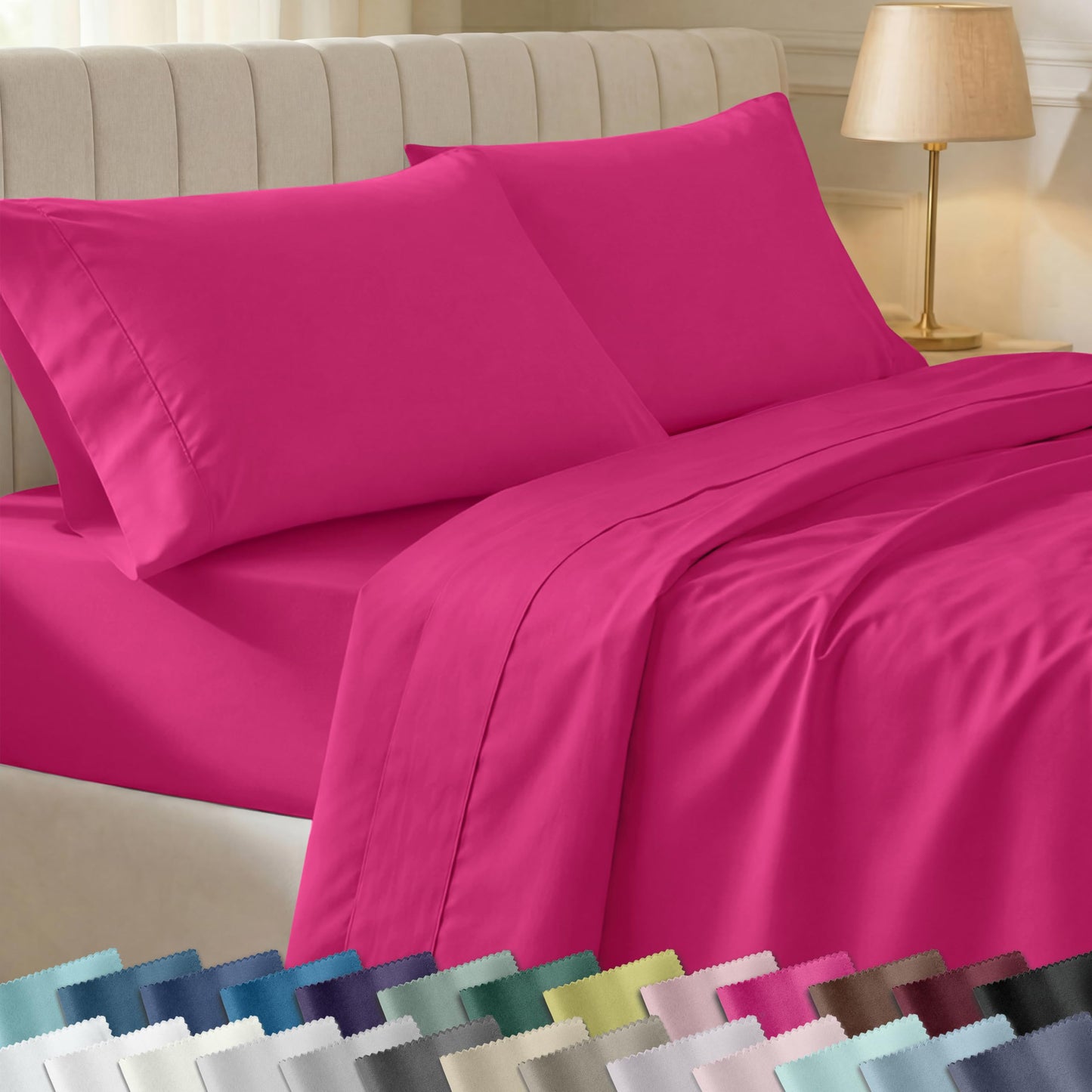 California Design Den Soft Queen Size 100% Cotton Sheet Sets, 400 Thread Count Good Housekeeping Award Winner, Silky Sateen Weave with Deep Pockets, Long Staple Cotton Queen Bed Sheet Set - Hot Pink