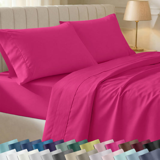 California Design Den Soft Queen Size 100% Cotton Sheet Sets, 400 Thread Count Good Housekeeping Award Winner, Silky Sateen Weave with Deep Pockets, Long Staple Cotton Queen Bed Sheet Set - Hot Pink