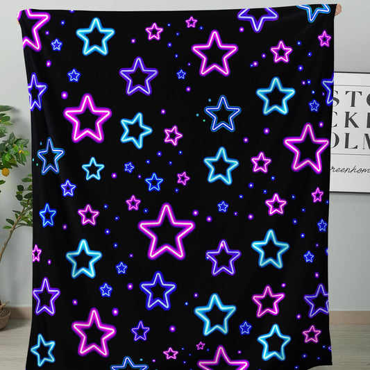 HOSIMA Star Throw Blanket for Kids Girls Boys Birthday Gifts,Glowing Colorful Stars Print Flannel Blanket for Couch Sofa Bed Decor,Cozy Warm Fuzzy All Seasons,59L*47W.