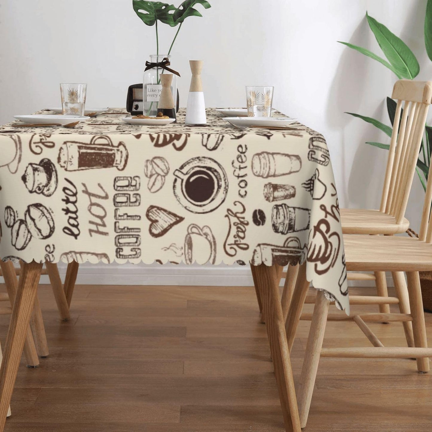 VIMPEYDON Coffee Print Tablecloth Rectangle Table Cloths for Dining Tables, Love Coffee Cup Beans Tablecloths Reusable Tabletop Decoration Table Covers for Kitchen,Holiday,Picnic,Party, 54x72 Inch
