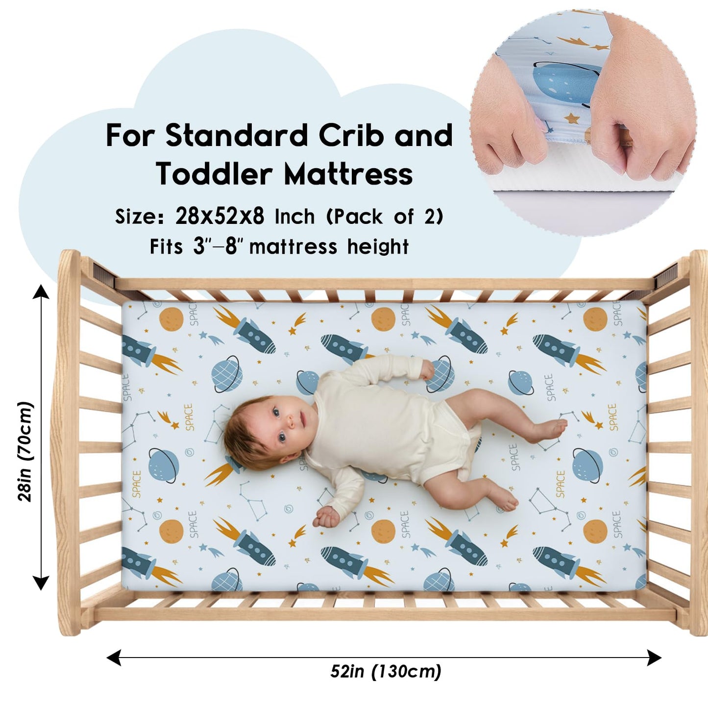 Yoofoss Baby Crib Sheets for Boys Girls, Fitted Crib Sheet 2 Pack for Standard Crib and Toddler Mattress, Super Soft Microfiber Baby Sheet 28x52x8in(Blue Rocket)