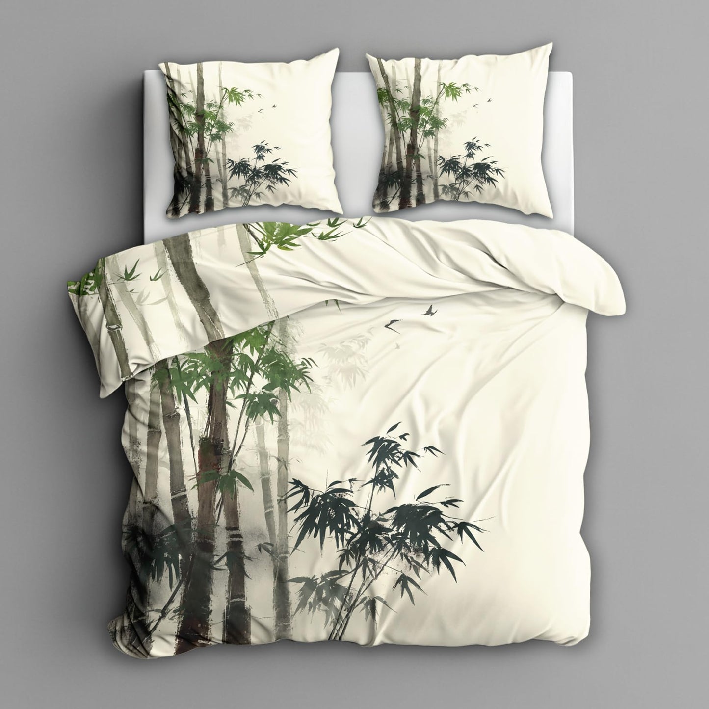 zcwl Bamboo Forest Duvet Cover Oversized King Size | Chinese Ink Style Bedding Set | 3 Piece | Soft Microfiber Patterned Comforter Cover with Zipper Ties & 2 Pillowcases | Oriental Bedroom Decor