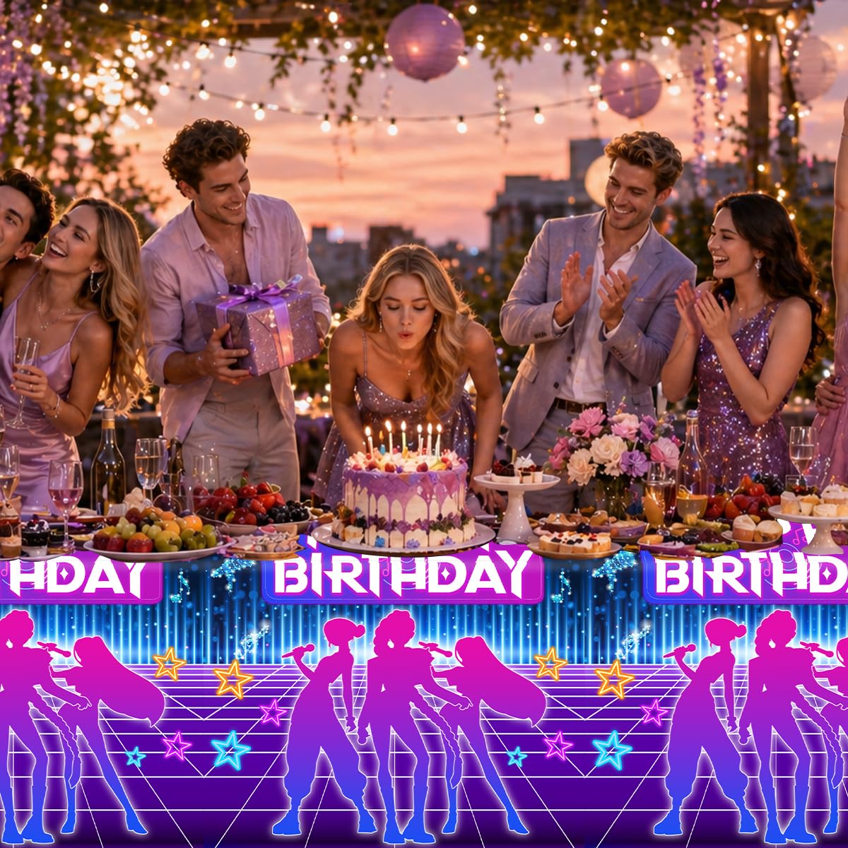 3Pcs Kpop Music Birthday Party Disposable Tablecloth, Disposable Plastic Table Cover for Music Themed Birthday Party, 54”x108”