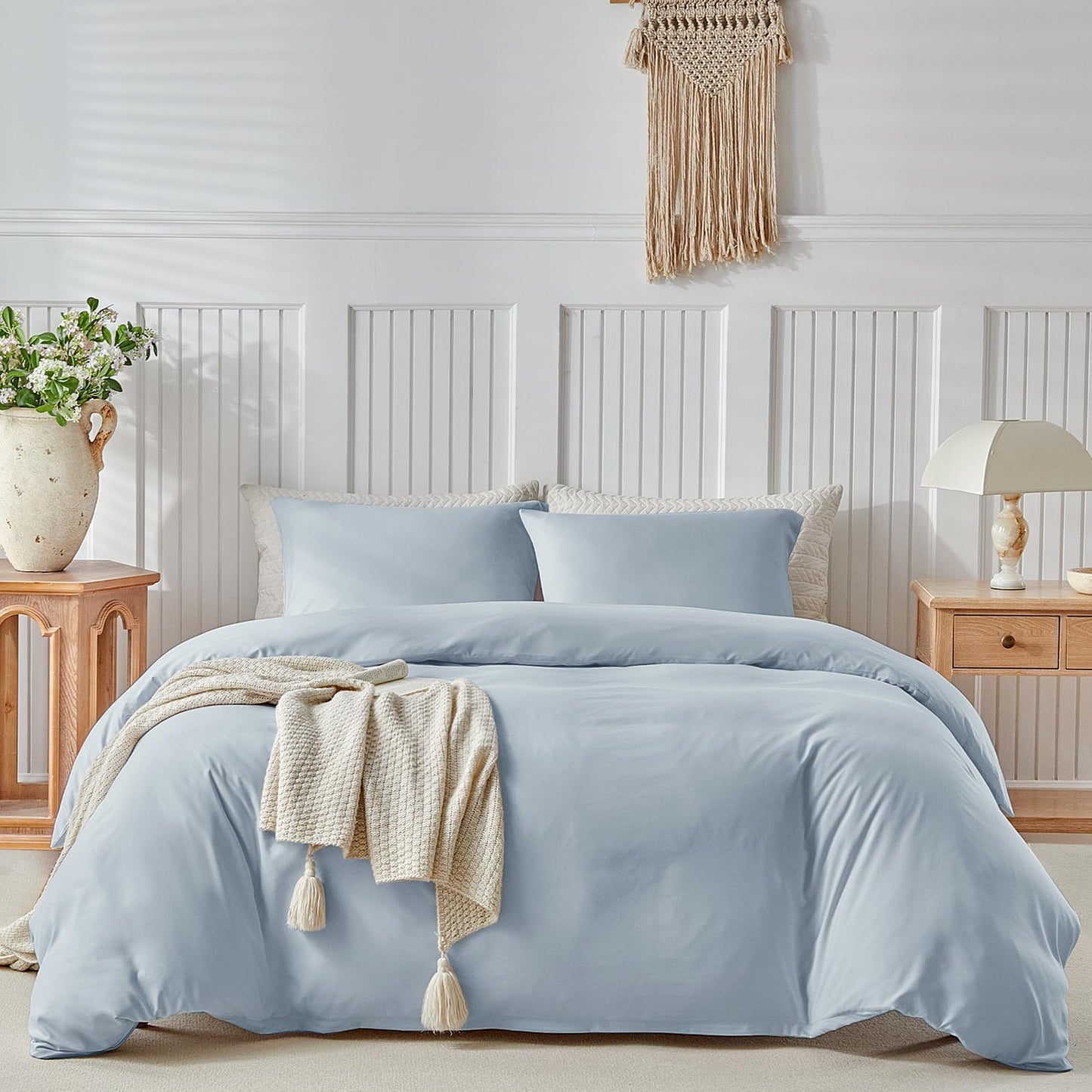 Lekesky King Size Duvet Cover Set, Hazy Blue Duvet Cover, Ultra-Soft Microfiber 3 Pieces Comforter Cover with Zipper and Corner Ties, Includes 2 Pillowcases 20"x36"