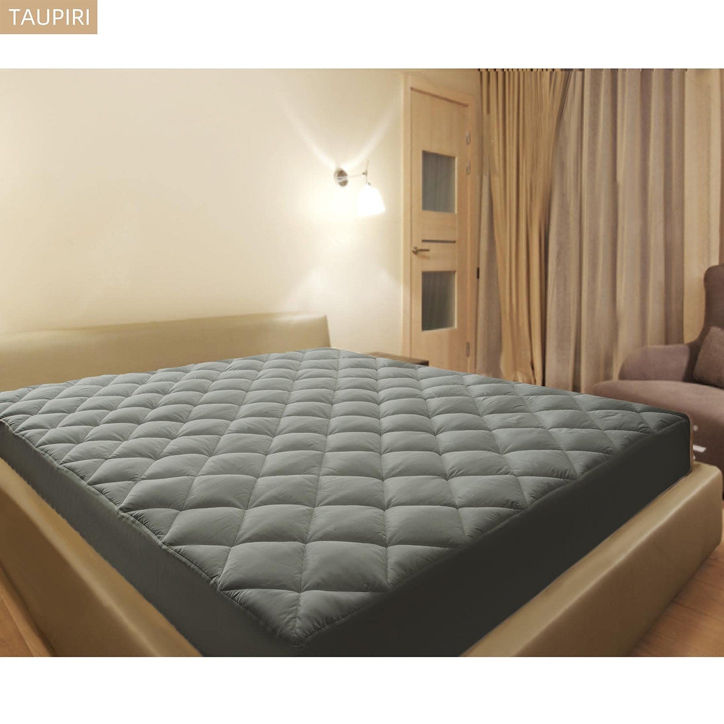 Taupiri Queen Quilted Mattress Pad Cover with Deep Pocket (8"-21"), Cooling Soft Pillowtop Mattress Cover, Down Alternative Mattress Protector Topper, Dark Gray