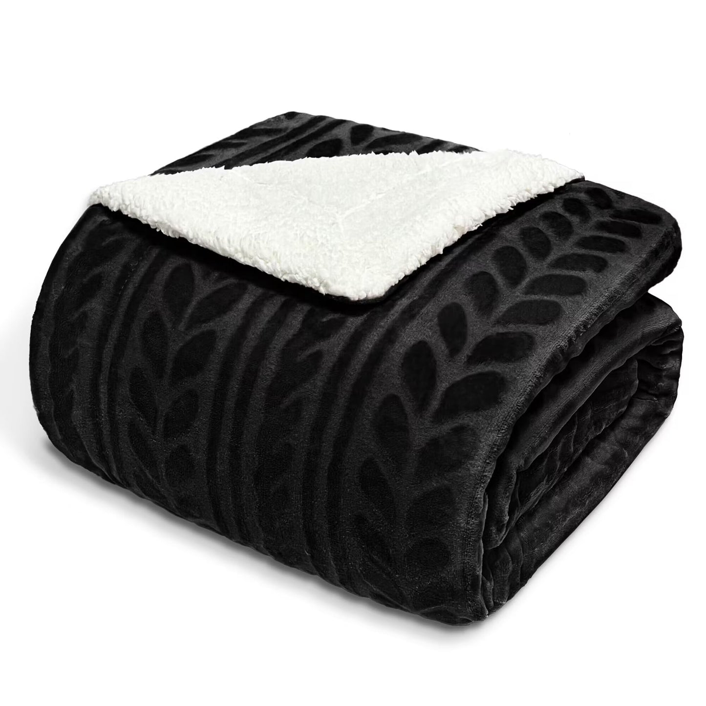 Exclusivo Mezcla Twin Size Sherpa Fleece Bed Blanket, Reversible Velvet Warm Blankets for Bed Couch Sofa, 90x66 Inches, Dark Black