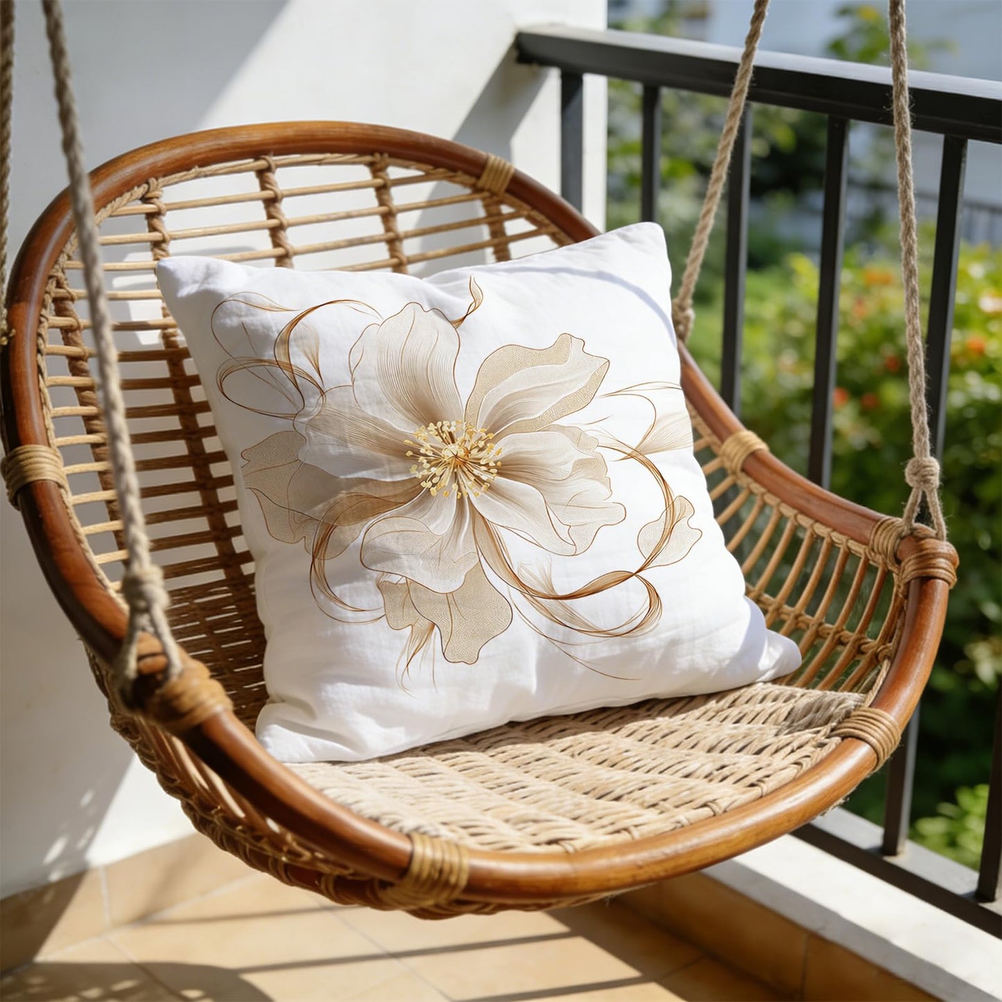Cvochtty Flower Throw Pillow Covers 18x18 Set of 2, Outdoor Pillow Covers, Simple Elegant Polyester Cushion Covers, Modern Decorative Square Pillowcases for Sofa Couch Bedroom Living Room Car
