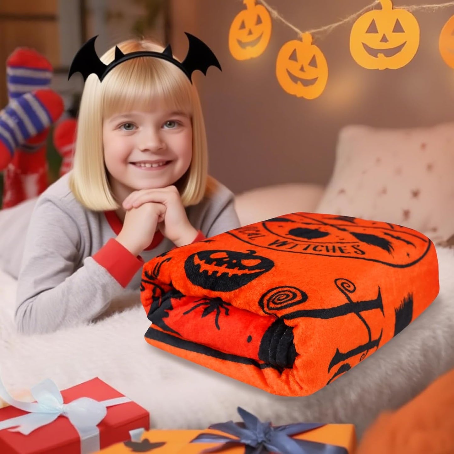 Halloween Throw Blanket Halloween Horror Witch Goth Skull Pumpkin Throw Blanket Couch Cozy Flannel Decoration for Party Bed Living Room Decor Gift