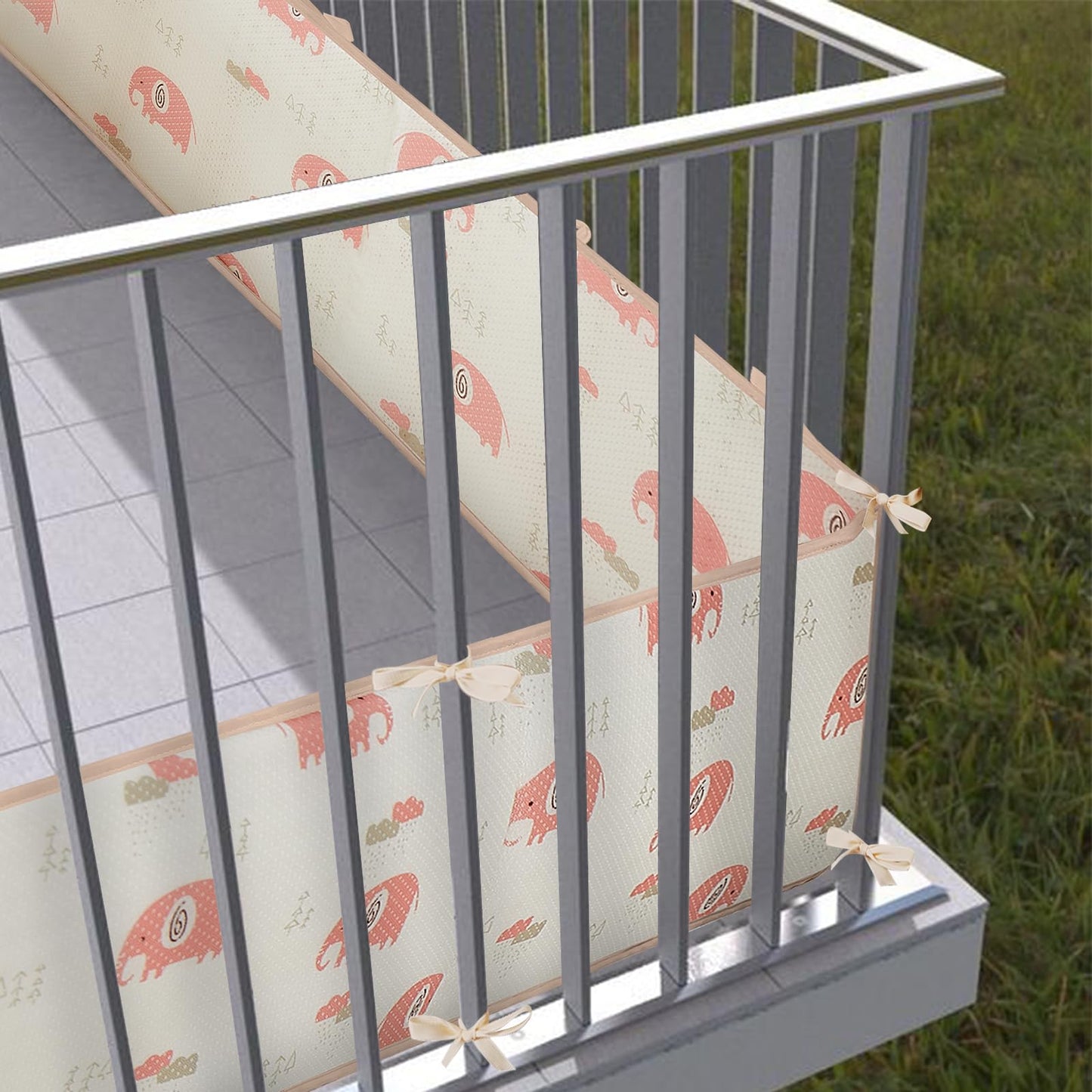 4pc Soft Edge Protection for Children,Long 51.18 and Short 26,77 Inches,Anti-Collision, Straps for Stair Railings, Floor Beds, Play Areas & Indoor Safety Spaces, Easy to Install, Washable (Khaki)