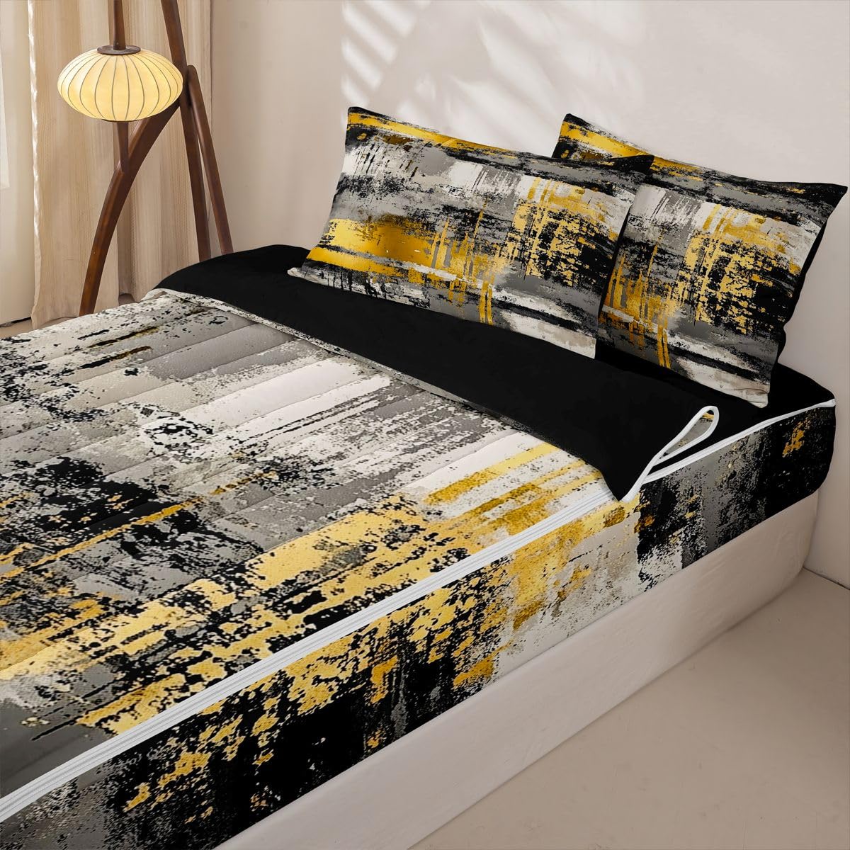 jejeloiu Abstract Zipper Bedding for Kids Modern Art Style Full Comforter Set with Fitted Sheet 2 Pillowcases Retro Bed in a Bag Soft Lightweight Microfiber