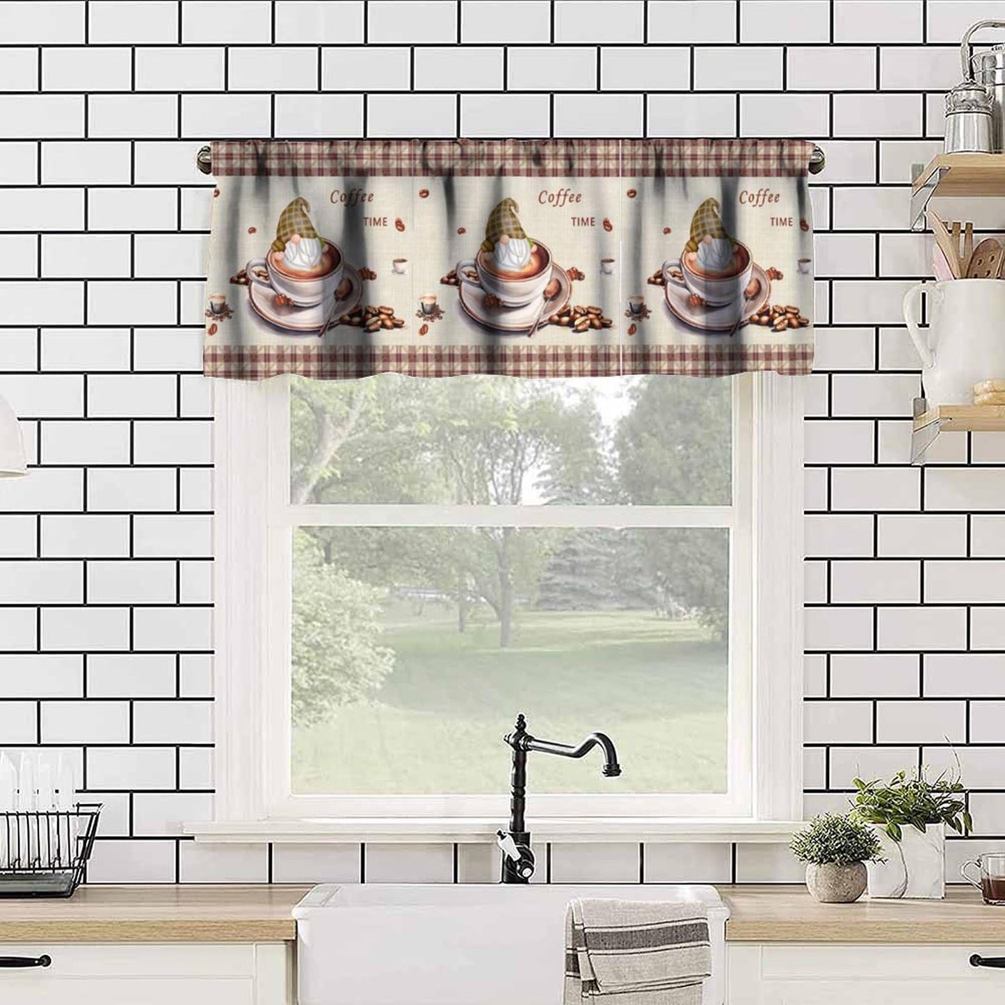 AAVEUP Coffee Valance Curtains for Kitchen,Cartoon Fun Country Cappuccino Elf Coffee Bean Time Window Valances Short Panel Blackout Treatment Drapes for Bathroom Bedroom Cafe Restaurant 54x 18 in
