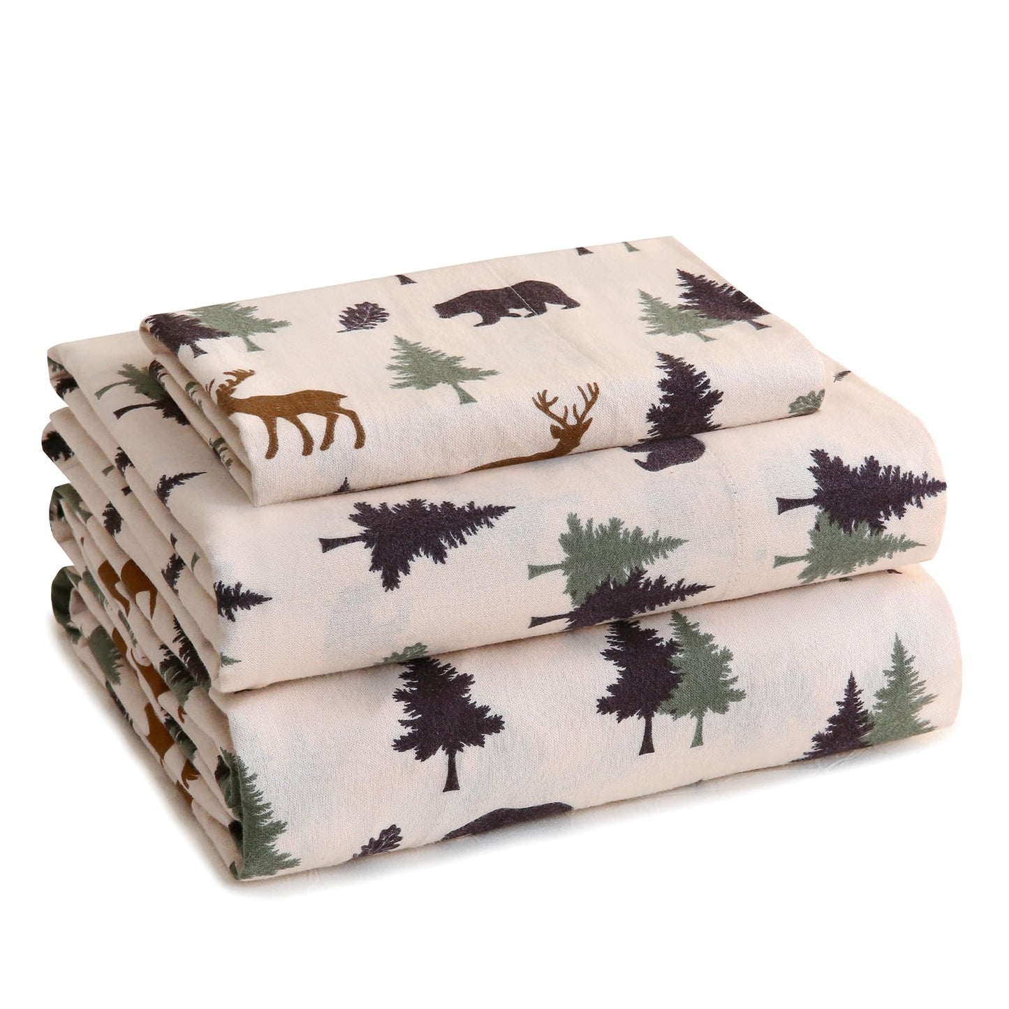 LONAVA 100% Cotton Flannel Sheet Set 4 Pieces, Heavy-Duty Fluffy Flannel Design, Thermal Lock Technology, 16 inch Deep Pocket Cozy Soft Bedsheets,(Twin,Fall Forest)