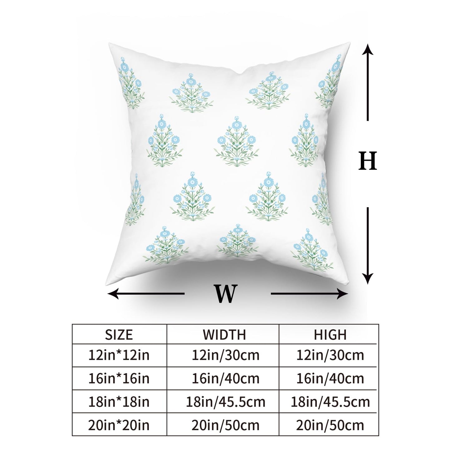 Giwawa Baby Blue Floral Pillow Covers 18x18 Inch Set of 2 Blue Green Flower Leaves Print Decorative Throw Pillow Cases Coastal Patio Farmhouse Decoration for Sofa Couch Bed