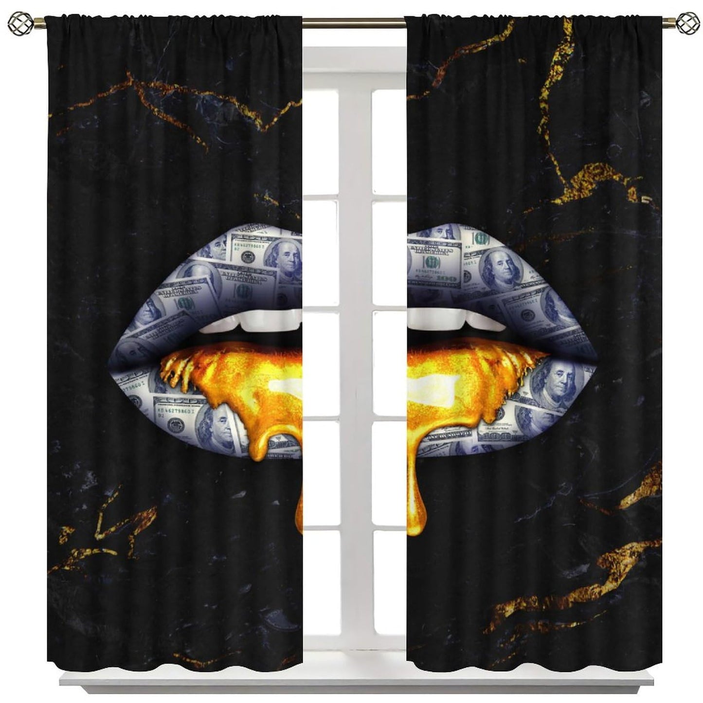 SENQIAN Abstract Money Lips Curtains Modern Marble Dollar Art Printed Rod Pocket Blackout Window Drapes for Living Room Bedroom Kitchen Cafe Decor W21xL45inx2 Decor