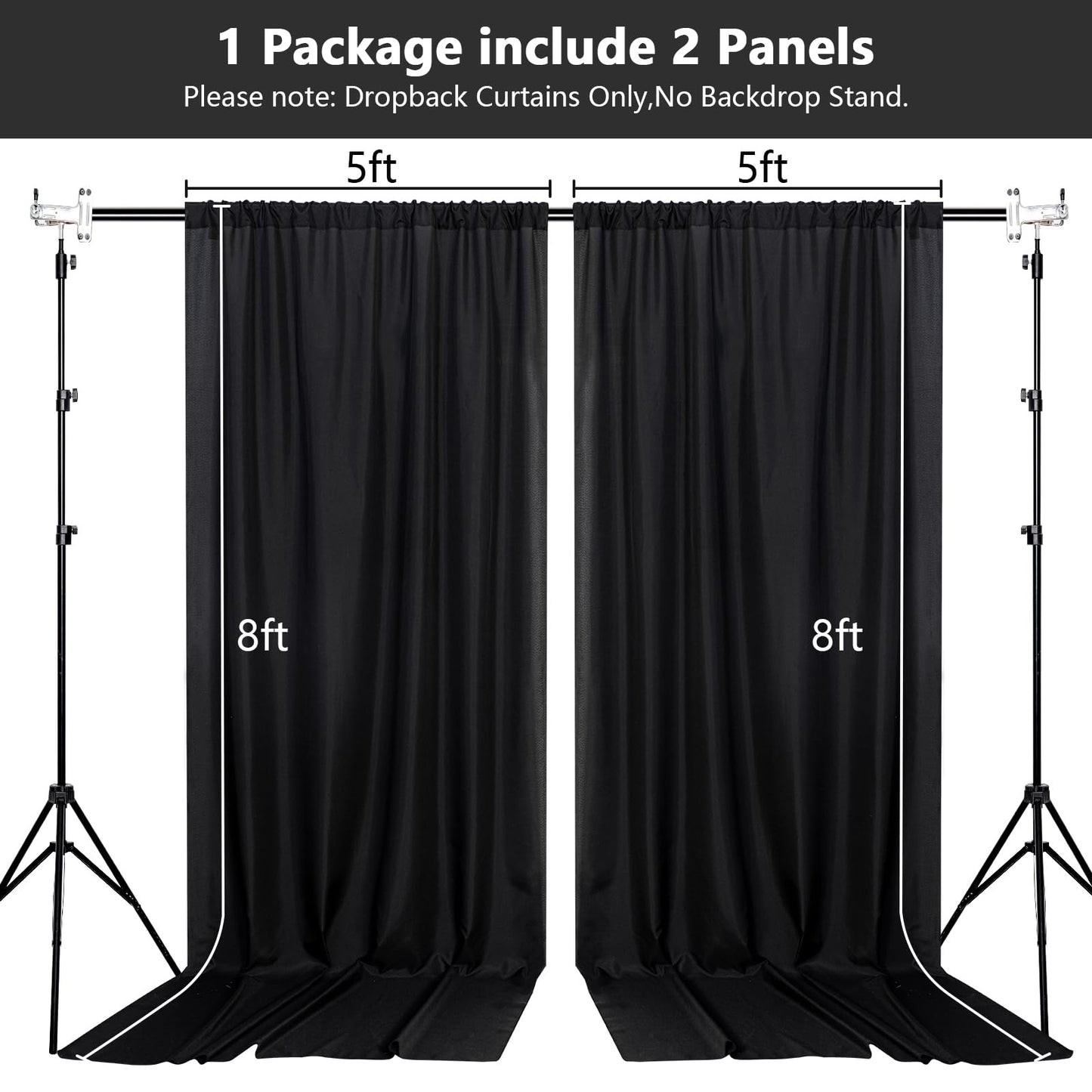 MEETSKY Black Backdrop Curtains for Parties - 10ft x 8ft Party Photo Background Curtain Rod Pocket Fabric Drapes Panels for Boys Birthday Holiday Home Halloween Decoration, 5ft x 8ft, 2 Panels