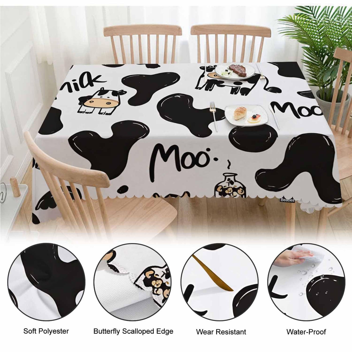 Beabes Cow Cute Table Covers Farm Milk Cattle Heavy Weight Tablecloth Cow Print Picnic Table Cloth for Kitchen Dinning Tabletop Outdoor BBQ Buffet Rectangle 52x70 Inch