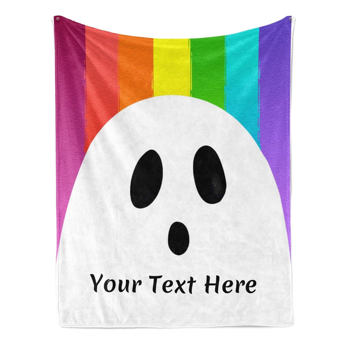 CUSFOU Halloween Throw Blanket, Ghost Rainbow, Customizable Blanket with Name, Personalized Flannel Blanket for Couch Sofa, 50 x 60 Inches