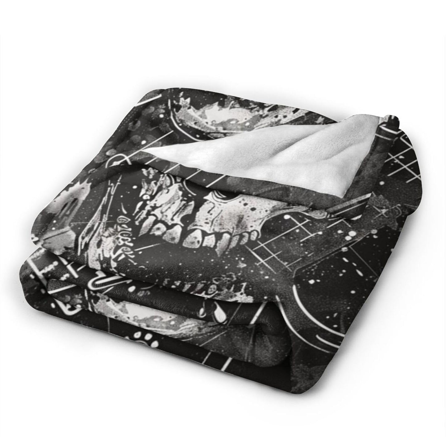 Qycazzw Rock Skull Guitar Blanket Gifts for Women Girls Kids, Gothic Heavy Metal Music Throw Blankets, Soft Cozy Flannel Throws for Sofa Couch Bedroom Decor 50x60in