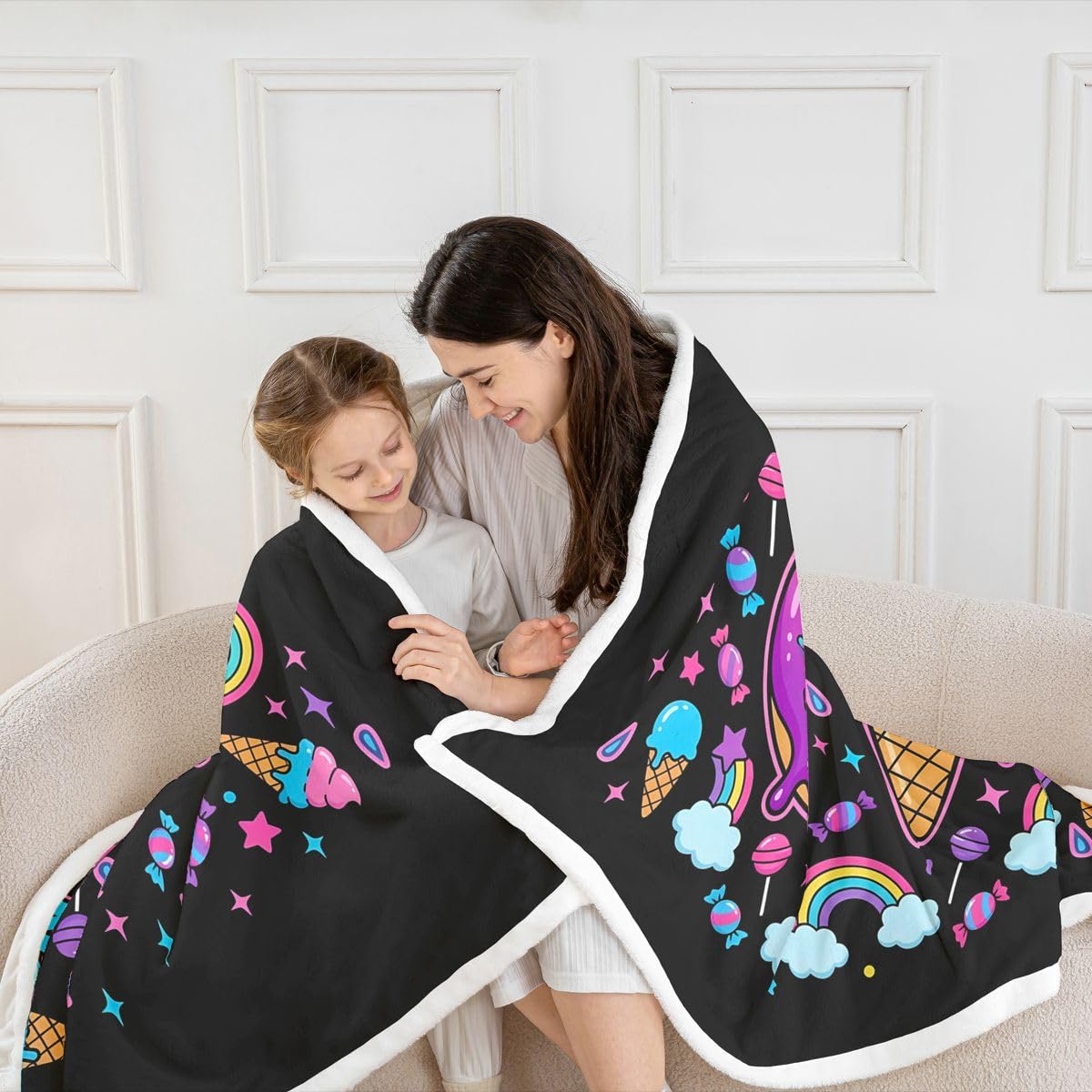 jejeloiu Six Seven 6 7 Throw Blanket Funny Ice Cream Drip Soft Fleece Sherpa Cozy Fuzzy Plush Warm Dunuts Sprinkles Fuzzy Plush Throw Coquette Aesthetic Throw 50"x60" for Bed Couch Living Room